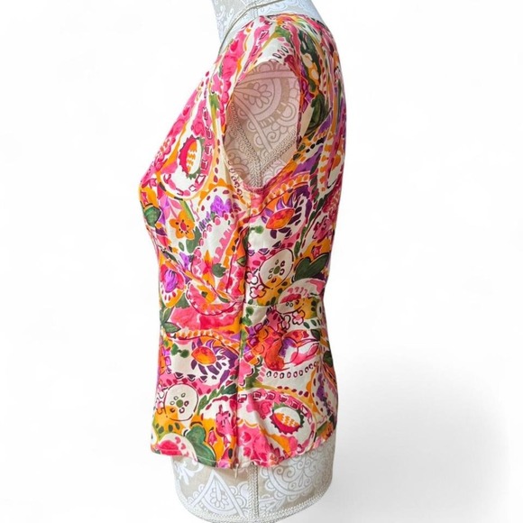 Crazy Horse Liz Claiborne Silk Blouse Petite 4 Floral Paisley Wrap Peplum Top - Picture 4 of 6